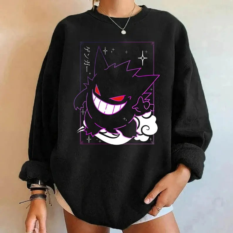 Gengar SWEATSHIRTS | Gengar Ghost Sweatshirt | Dark Ghost Kaiju Japanese Style SWEATSHIRTS | Japanese Anime Movie Film...