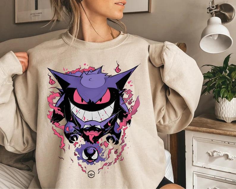 Gengar SWEATSHIRTS | Gengar Ghost Sweatshirt | Dark Ghost Kaiju Japanese Style SWEATSHIRTS | Japanese Anime Movie Film...