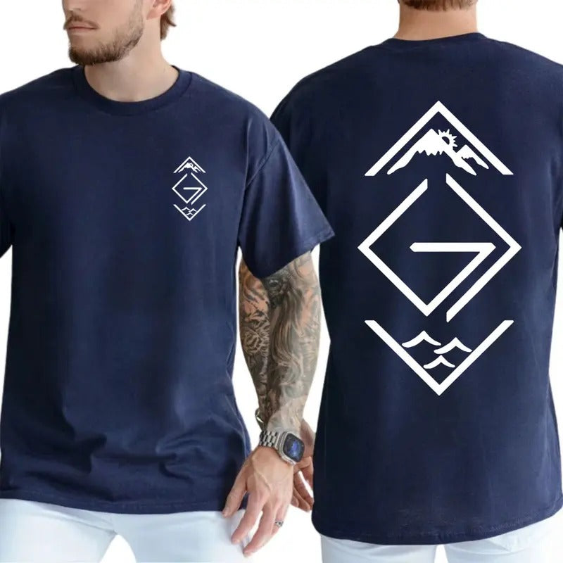 Geometric Adventure T-Shirt - Bold Outdoor-Inspired Graphic with Mountain Peak and Ocean Wave Motif, Unisex T-Shirts for...