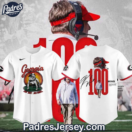 Georgia Bulldogs 100 Wins Since Taking Over Georgia Football Baseball Jersey Outfit - Padres Jersey Oasis:... (Image 1)