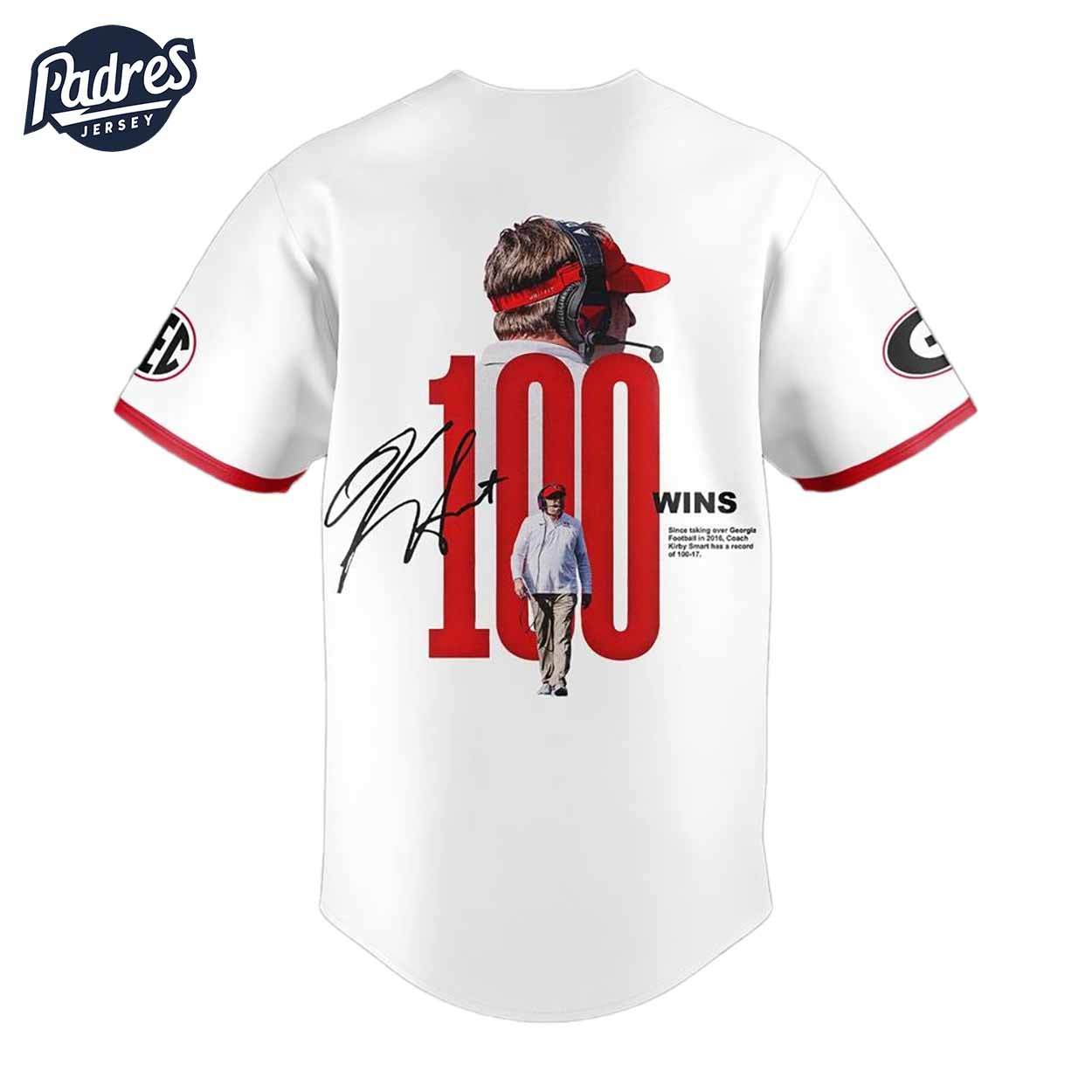 Georgia Bulldogs 100 Wins Since Taking Over Georgia Football Baseball Jersey Outfit - Padres Jersey Oasis:... (Image 3)