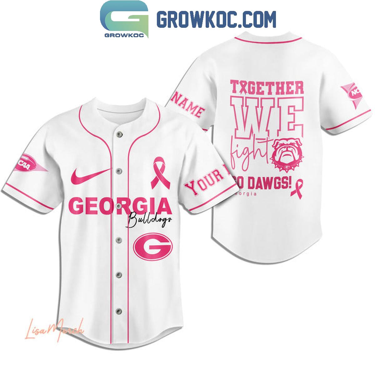 Georgia Bulldogs Together We Fight Breast Cancer Personalized Baseball Jersey