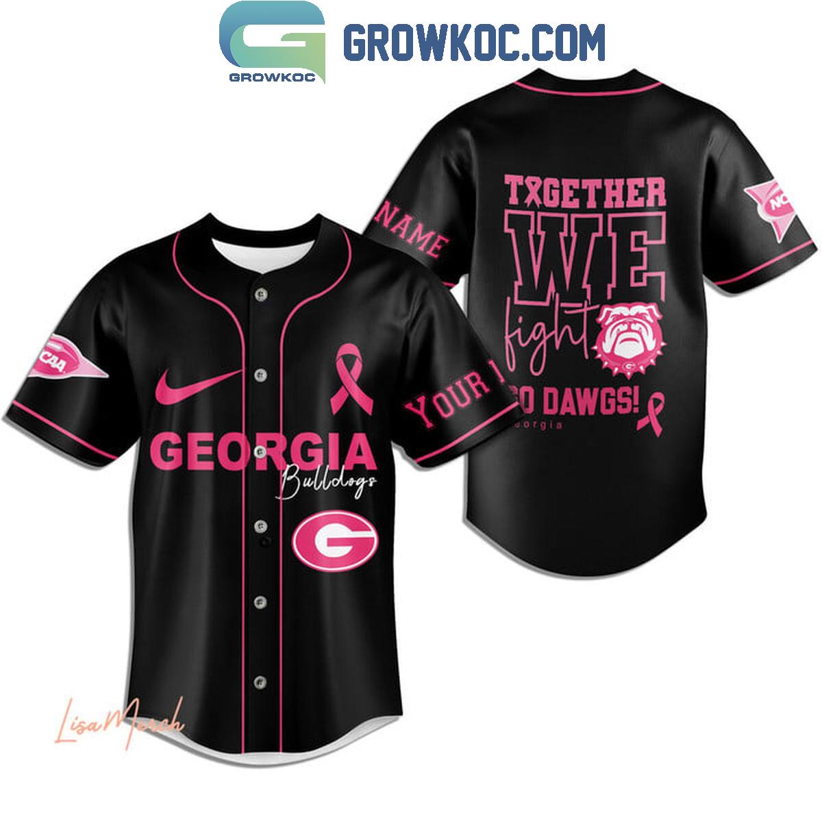 Georgia Bulldogs Together We Fight Breast Cancer Personalized Baseball Jersey