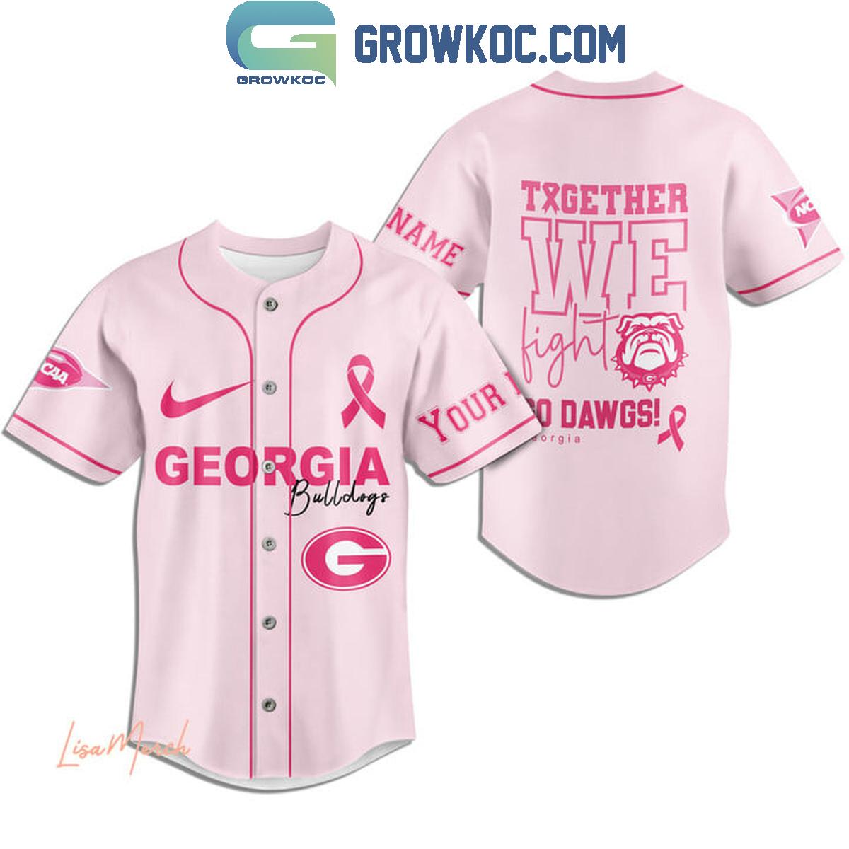 Georgia Bulldogs Together We Fight Breast Cancer Personalized Baseball Jersey