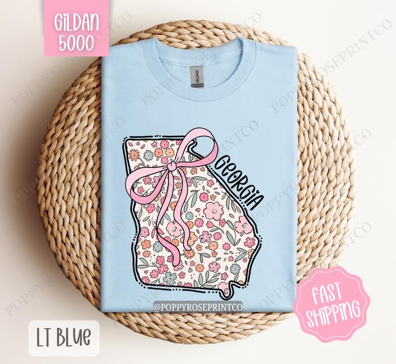 Georgia Gildan T-shirt, Cute Georgia State Shirt, Georgia Floral Bow Tee Hoodie, Sweatshirt | WearSparks.com