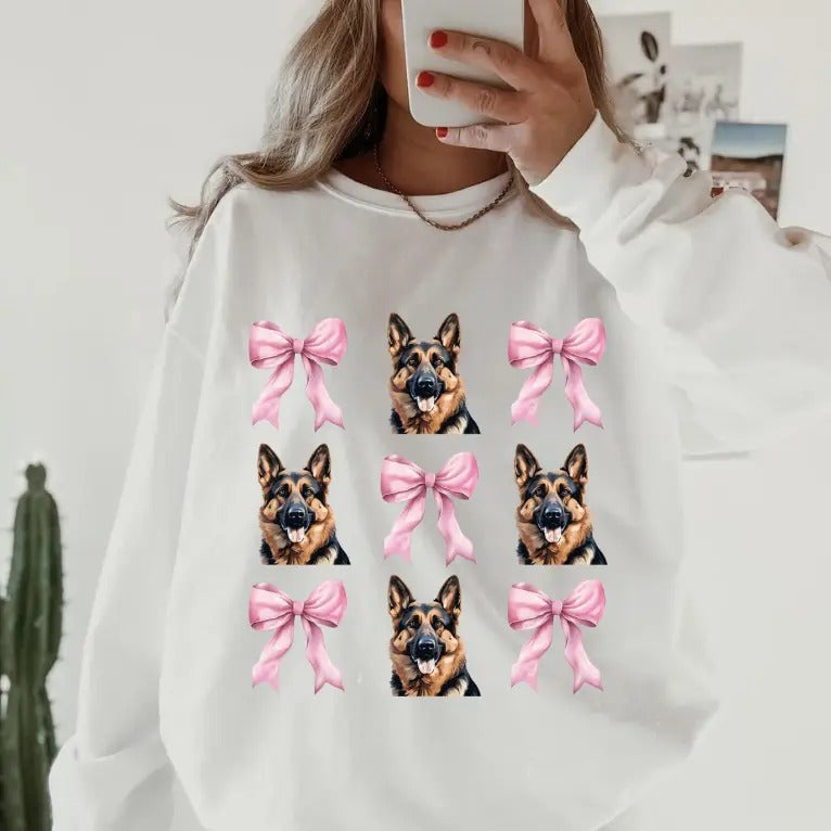 German Shepherd with Bows Sweatshirt ~ Sweatshirt Unisex Apparel Relaxed Fit Printed in the USA Clothing Womenswear...