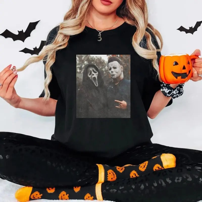 Gh0stface Scream Halloween Heart Hands Shirt, Scream Movie Shirt, Scream Merch, Halloween Gifts, Unisex Short Sleeve Tee...