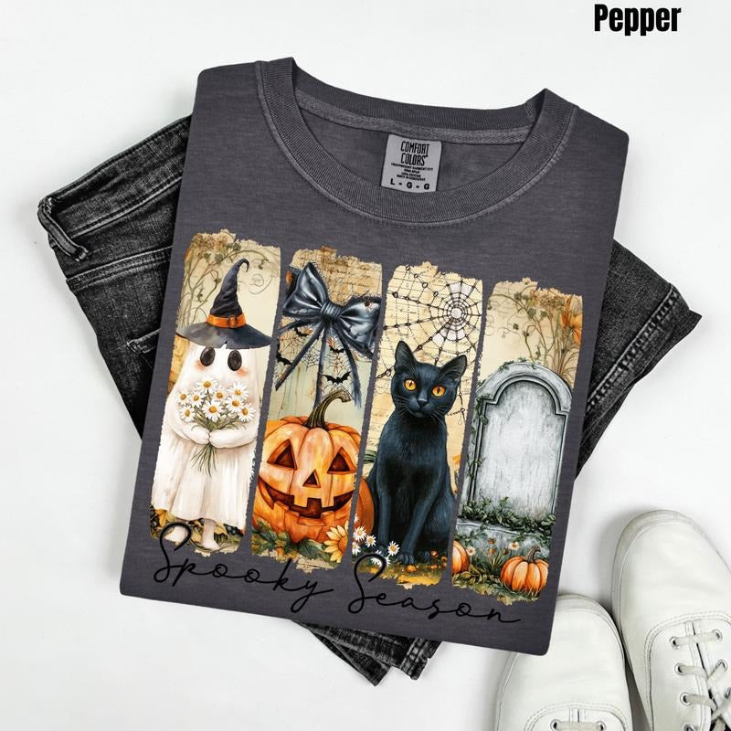 Ghost & Kitty Spooky Season Comfort Colors T-Shirt 'NLB' Hoodie, Sweatshirt | WearSparks.com