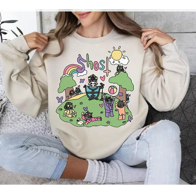 Ghost Band Rainbow Sweatshirt Funny Vibes Cozy Crewneck Sweater Ghost Metal Band T-Shirts, Hoodie | WearSparks.com