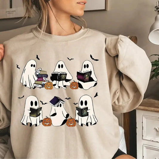 Ghost Book Dragon Sweatshirt, Cute Ghost Shirt, Ghost Book Sweatshirt, Halloween Gift For Book Lovers, Bookish Halloween...