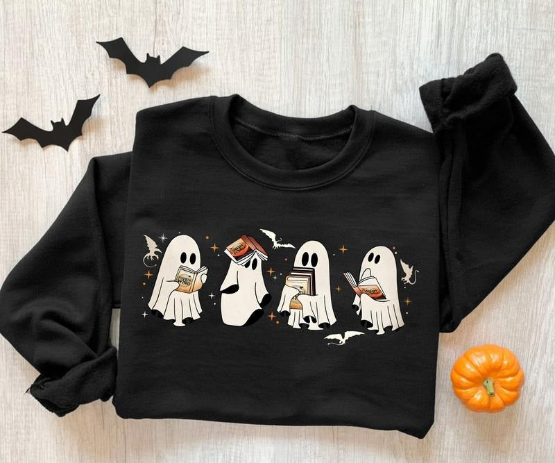Ghost Book Dragon Sweatshirt, Ghost Book Sweatshirt, Ghost Reading Halloween Crewneck, Cute Ghost Book Shirt, Book Lover...