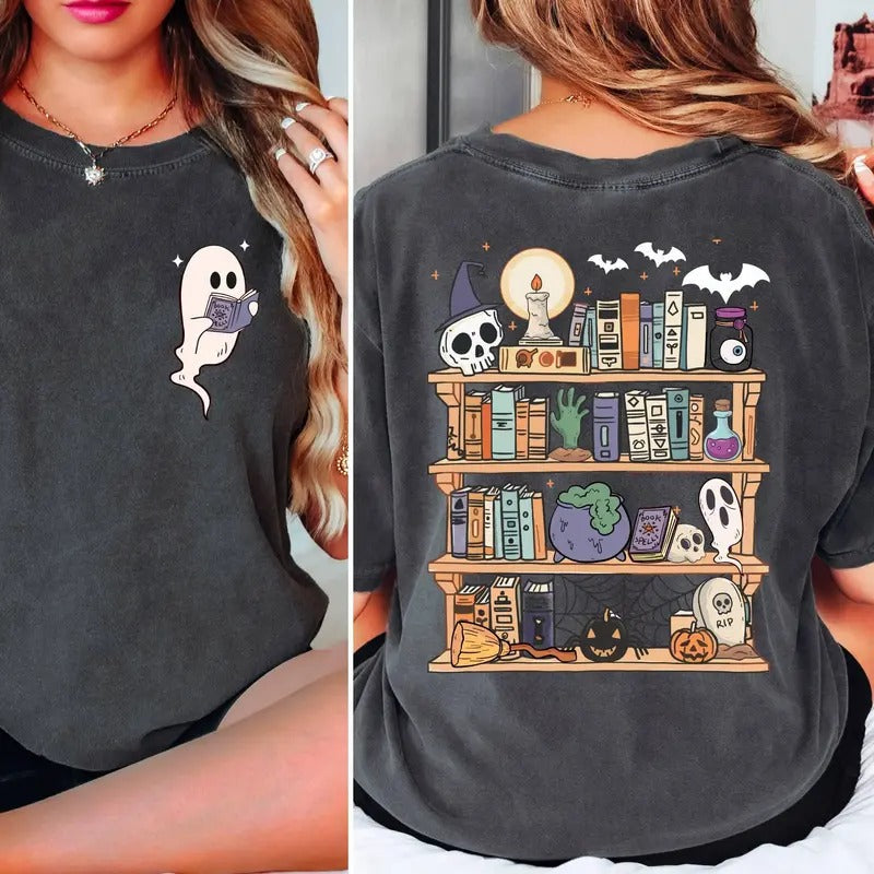 Ghost Book Reader Shirthalloween Library Shirthalloween Reading Teebook Lover Giftskeleton Book Clubreading Girl...