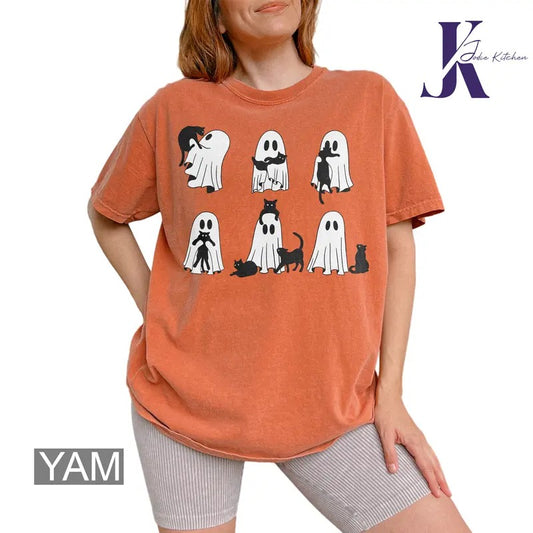 Ghost Cat Shirt, Comfort Colors Cat Ghost T-Shirt, Cute Cat Lovers Shirt, Retro Ghost Halloween, Halloween Cat T-shirt,...