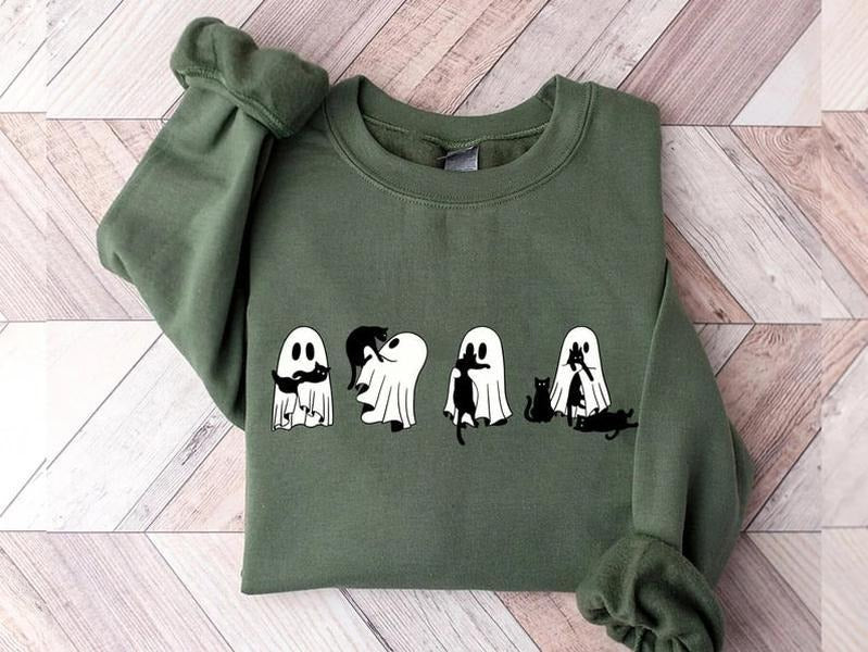 Ghost Cats sweatshirt, Cute Ghosts sweatshirt, Cat lovers Sweatshirt, Black Cat sweatshirt, Halloween Cat Sweatshirt,...