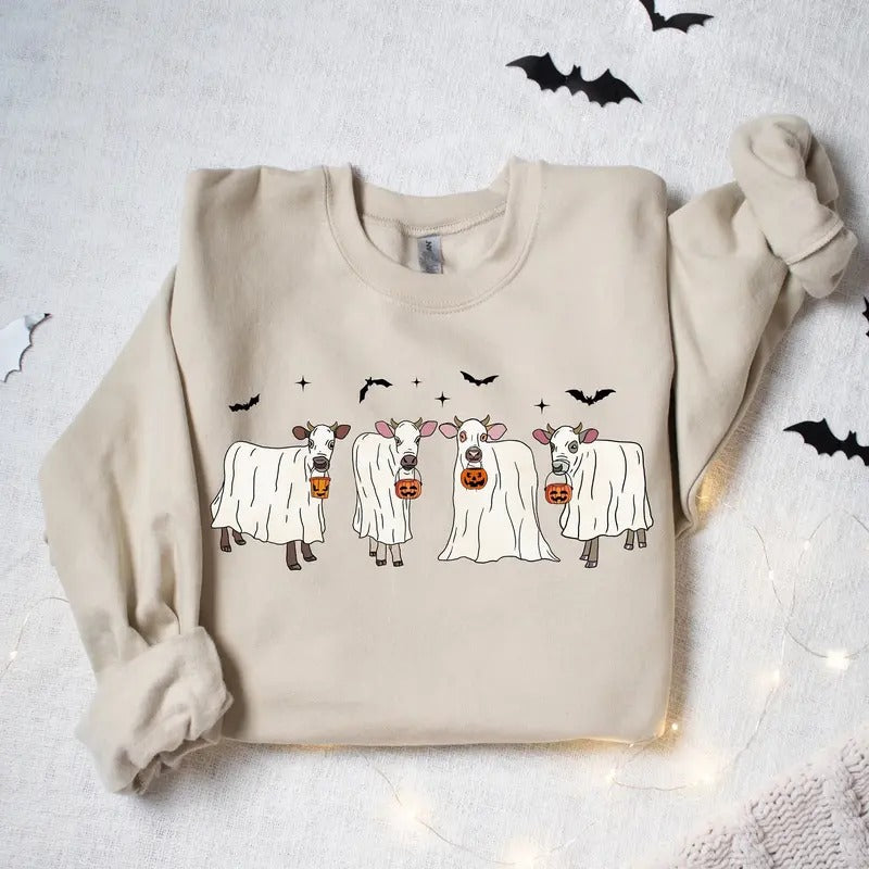 Ghost Cows Sweatshirt, Halloween Sweatshirt, Halloween Animals, Ghost Shirt, Cow Lovers Halloween Shirt, Cow Shirt,...