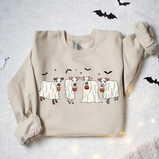 Ghost Cows Sweatshirt, Halloween Sweatshirt, Halloween Animals, Ghost Shirt, Cow Lovers Halloween Shirt, Cow Shirt,...