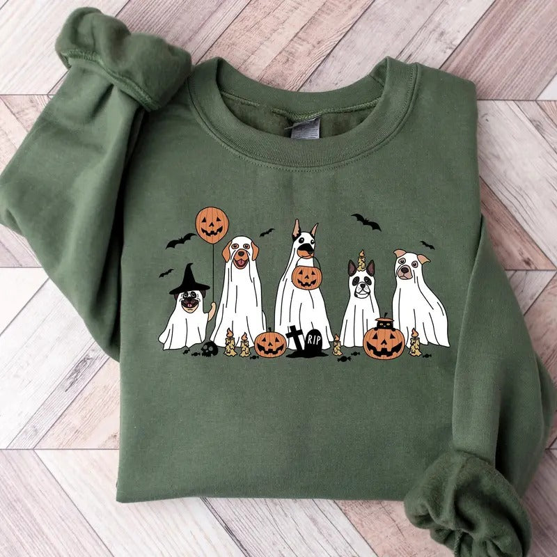 Ghost Dog Halloween Crewneck Sweatshirt, Hoodie, T-shirt | WearSparks.com