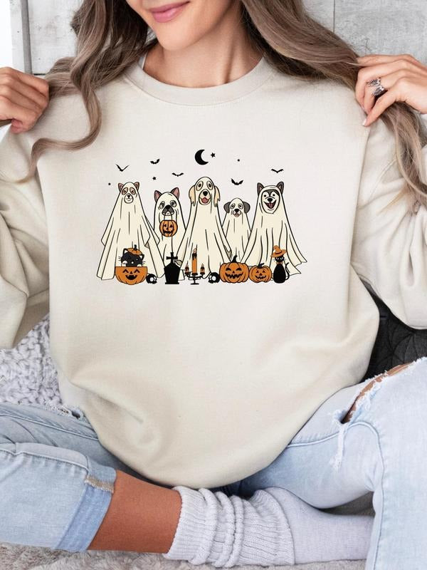 Ghost Dog Halloween T-Shirt, Spooky Season Shirt, Ghost Dog Pumpkin Sweatshirt, Cute Ghost Pumpkin Sweater, Ghost Dog...