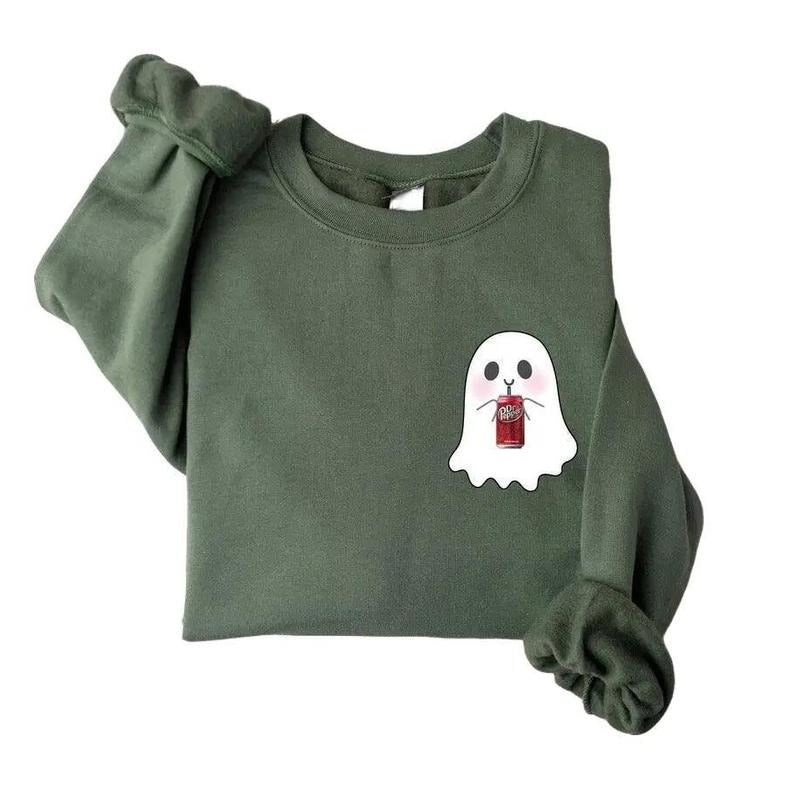 Ghost Halloween Sweater Drinking Dr Pepper, Ghost Sweater, Halloween Party Sweater,Halloween Gift, Cute Ghost Sweater,...