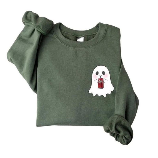 Ghost Halloween Sweater Drinking Dr Pepper, Ghost Sweater, Halloween Party Sweater,Halloween Gift, Cute Ghost Sweater,...
