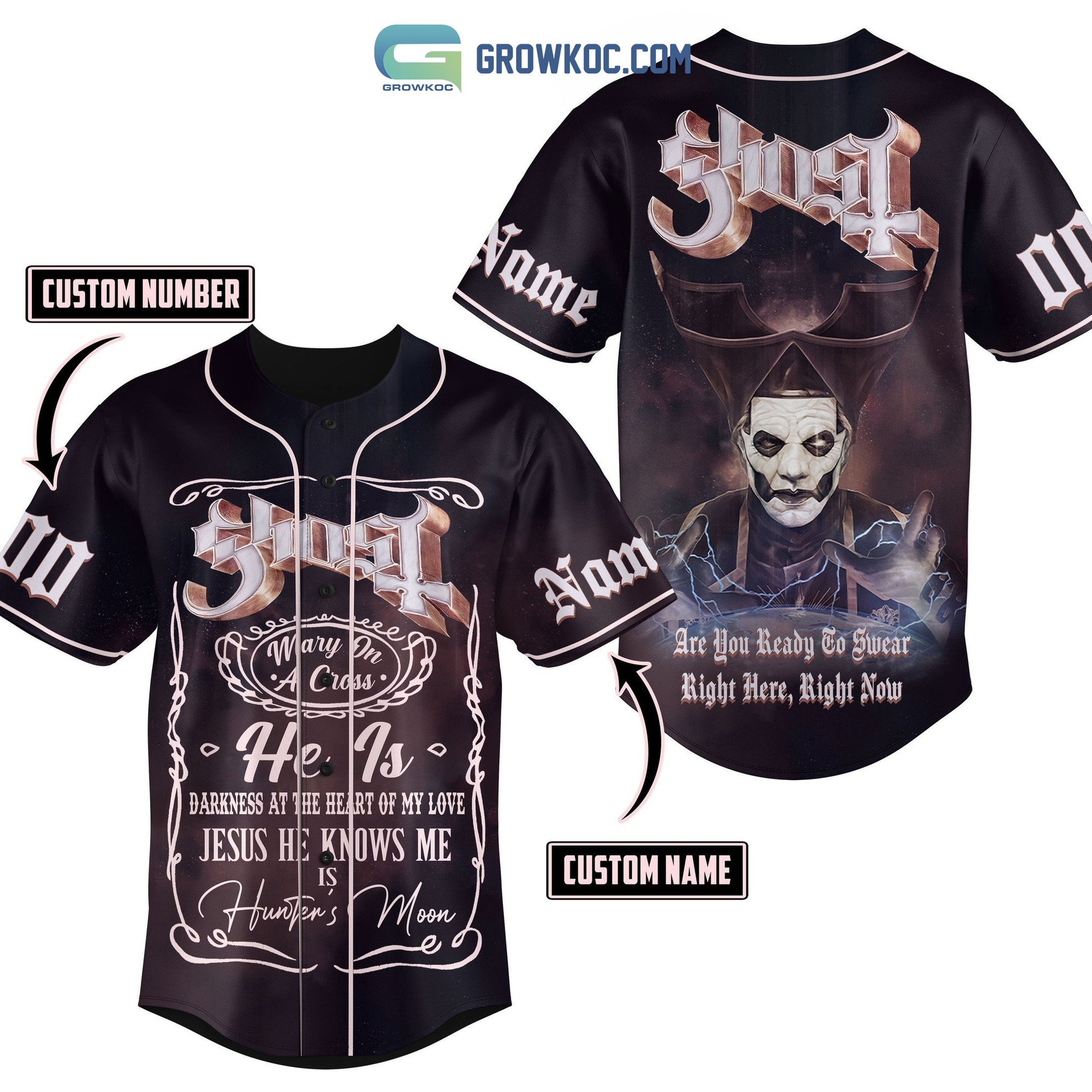 Ghost He Is Darkness At The Heart Of My Love Jesus He Knows Me Is Hunter’s Moon Personalized Baseball Jersey