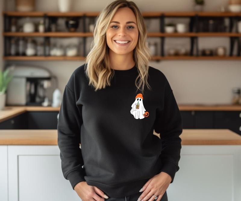 Ghost Latte Halloween Crewneck Sweatshirt T-Shirts, Hoodie | WearSparks.com