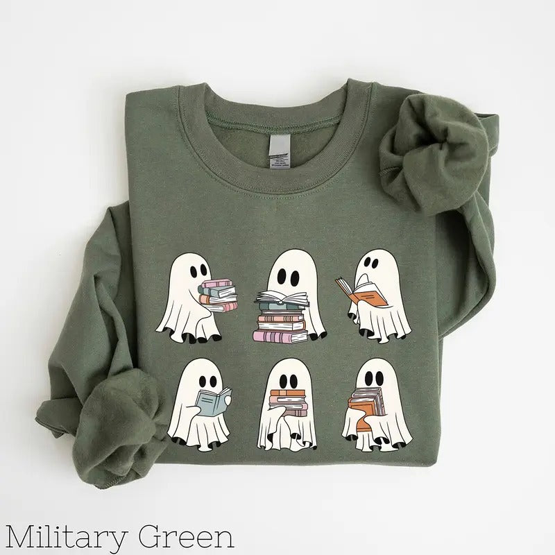 Ghost Reading Books Sweatshirt, Acotar Ghost Sweatshirt, Acotar Sweatshirt,Bookish Ghost Sweatshirt,Ghost...