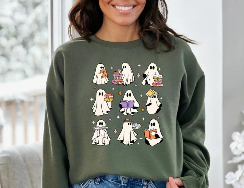 Ghost Reading Books Sweatshirt, Bookish Halloween Sweatshirt, Librarian Sweater, Librarian Sweatshirt, Funny Reading...