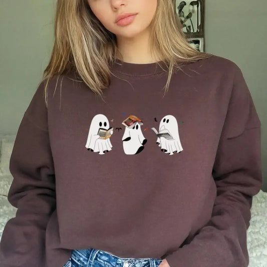 Ghost Reading Fourth Wings Crewneck Sweatshirt, Fourth Wing Ghost Reading Book T-Shirt, Bookworm Ghost Halloween Sweater,...