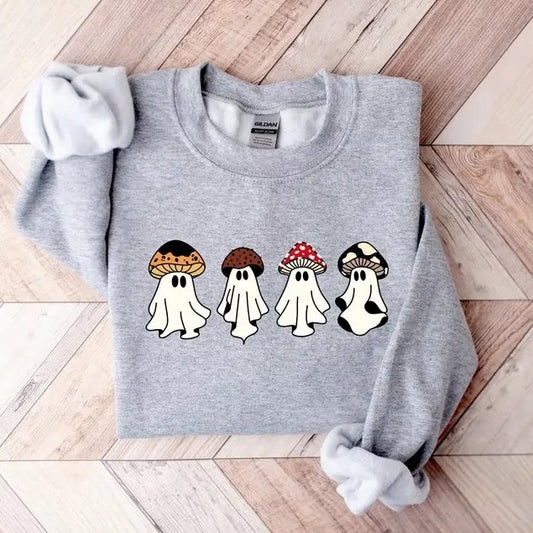 Ghost Sweatshirt, Halloween Sweatshirt, Magic Mushroom Sweatshirt, Spooky Season Shirt, Ghost Shirt, Halloween Shirt,...