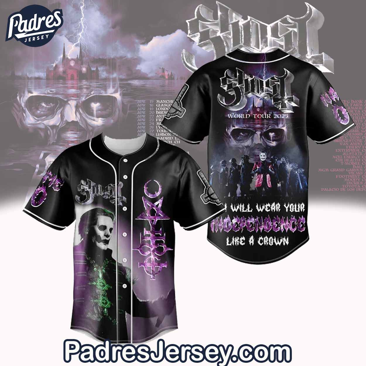 Ghost World Tour 2025 Baseball Jersey Outfit - Music Merch - Padres Jersey Oasis: Elevate Your Baseball Style... (Image 1)