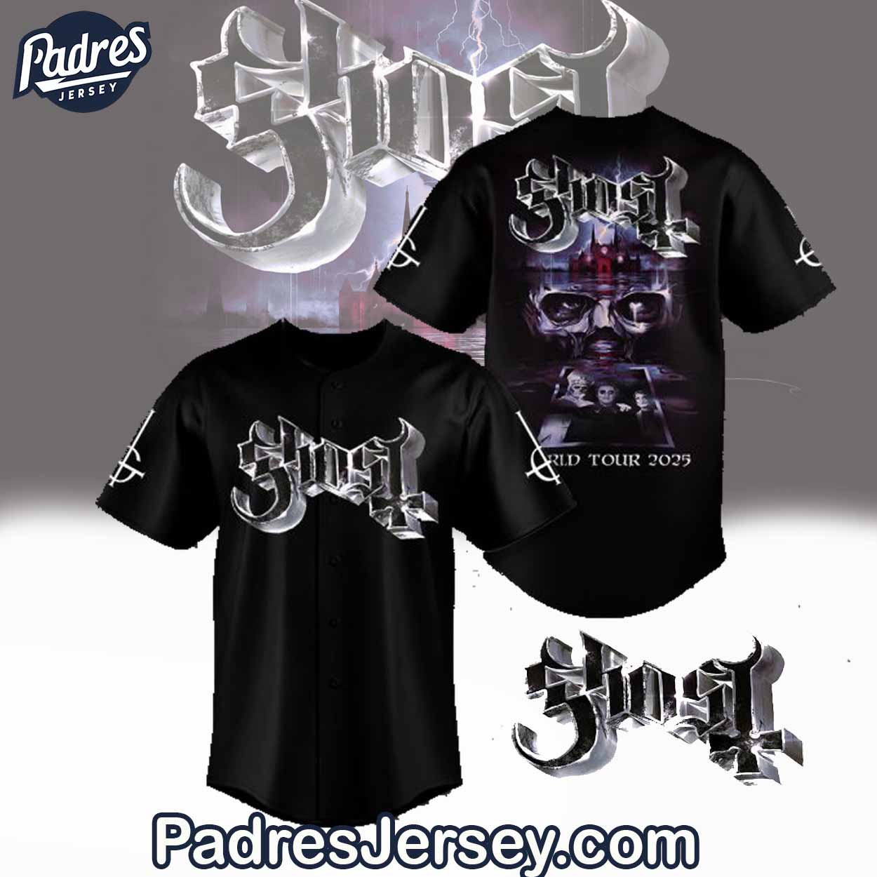 Ghost World Tour 2025 Black Baseball Jersey Outfit - Padres Jersey Oasis: Elevate Your Baseball Style Game... (Image 1)
