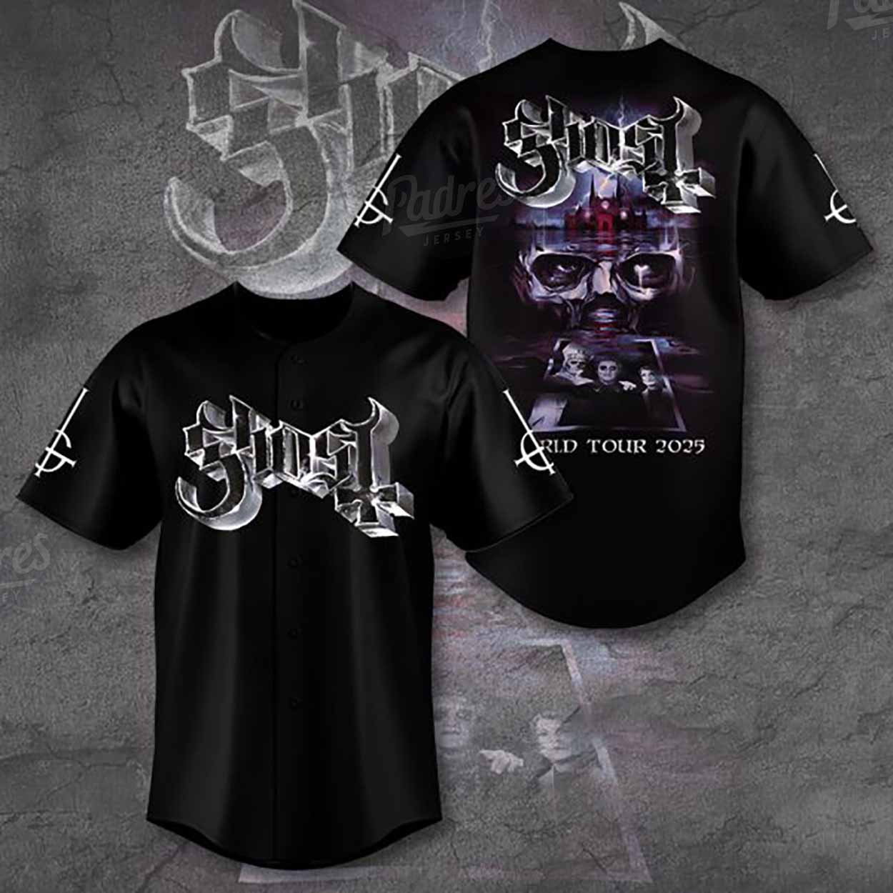 Ghost World Tour 2025 Black Baseball Jersey Outfit - Padres Jersey Oasis: Elevate Your Baseball Style Game... (Image 2)