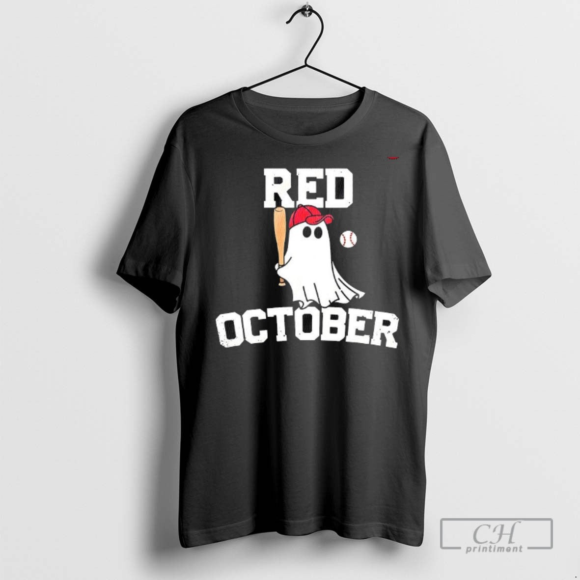 Ghost Playing Baseball Red October Halloween T Shirts