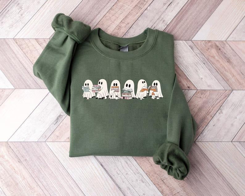 Ghosts Reading Book Sweatshirt, Halloween Teacher Shirt, Spooky Teacher Tshirt, Halloween Sweatshirt, Ghosts Sweatshirt,...