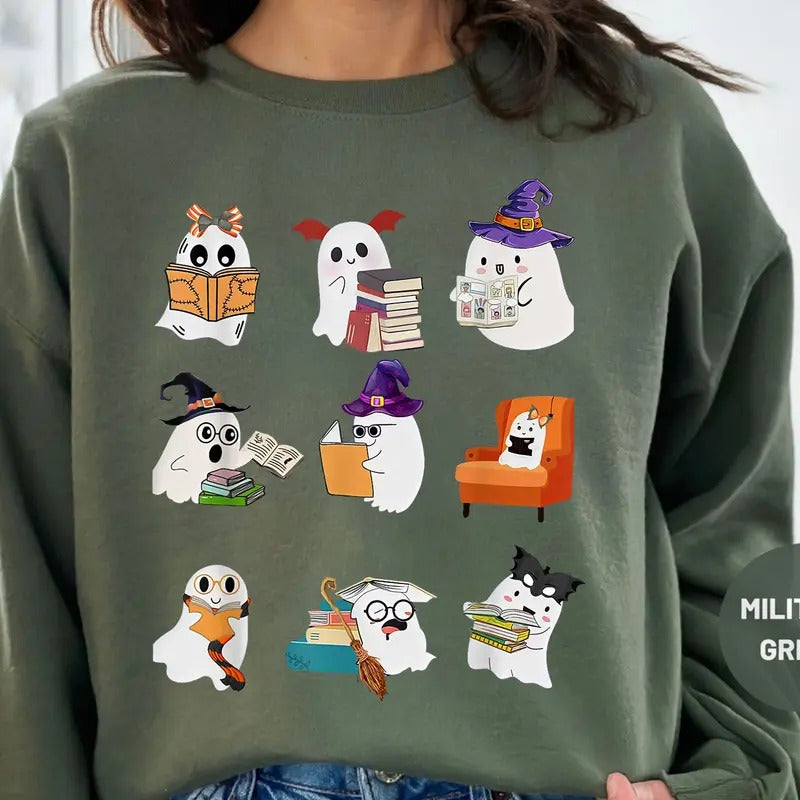 Ghosts Reading Books Teacher Halloween Shirt, Halloween Librarian Cute Boooks Shirt, Ghosts Book Sweatshirt, Ghost...