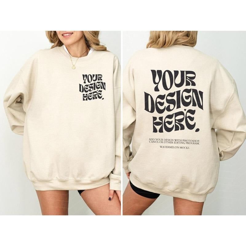 Gildan 18000 Front and Back Sand Mockup Front Back Sweatshirt Mockup Oversized Mockup Sand Mockup 18000 GildanMMockup...