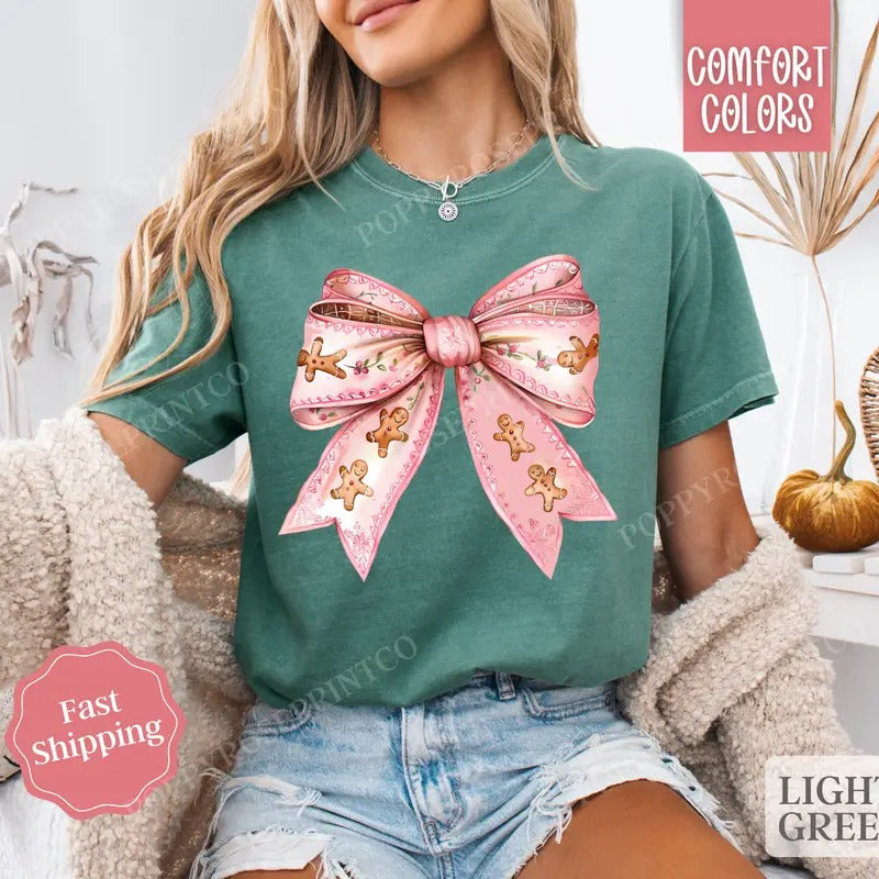 Gingerbread Bow Shirt Holiday Tshirt,  Women's Holiday Tee Hoodie, Sweatshirt | WearSparks.com