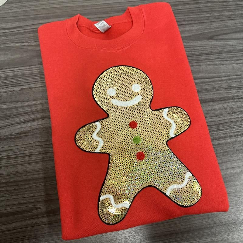 Gingerbread Man Sequin Patch Gildan Sweatshirt -- RED T-Shirts, Hoodie | WearSparks.com