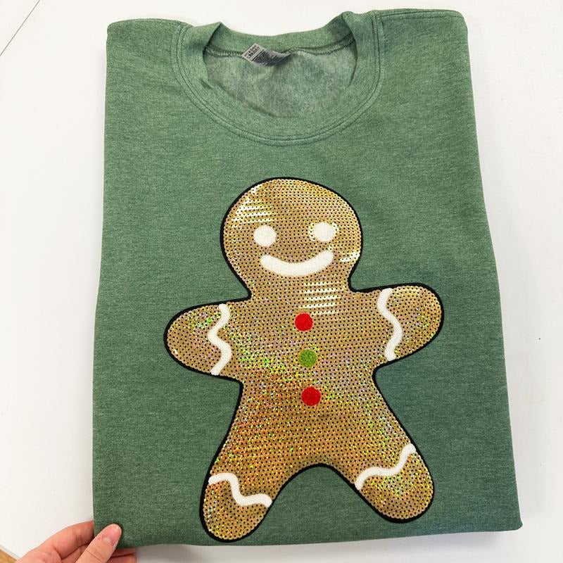 Gingerbread Man Sequin Patch Gildan Sweatshirt T-Shirts, Hoodie | WearSparks.com