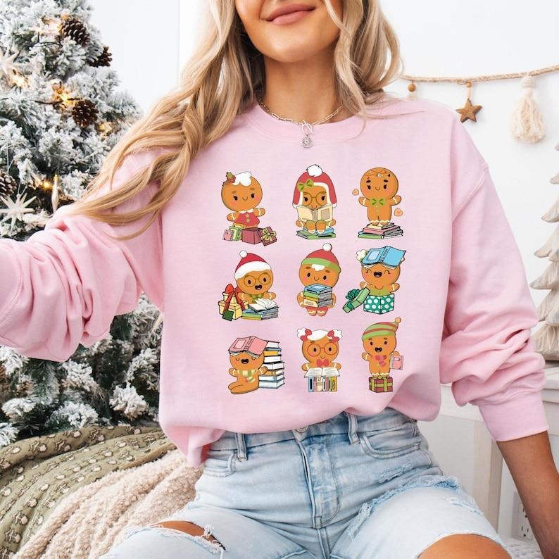 Gingerbread Reading Book Shirt, All Booked For Christmas Sweatshirt, Book Lovers Christmas T-shirt, Christmas Bookish...