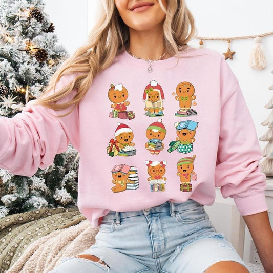 Gingerbread Reading Book Shirt, All Booked For Christmas Sweatshirt, Book Lovers Christmas T-shirt, Christmas Bookish...