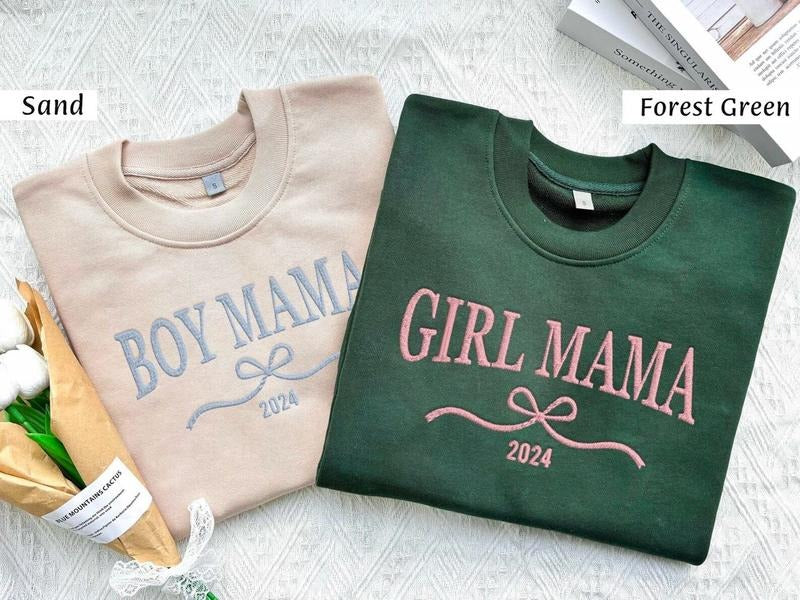 Girl Mama Embroidered Sweatshirt, Custom Mom Of Girls Hoodie, New Mama Shirt, Baby Announcement Momma Clothing, Cute...