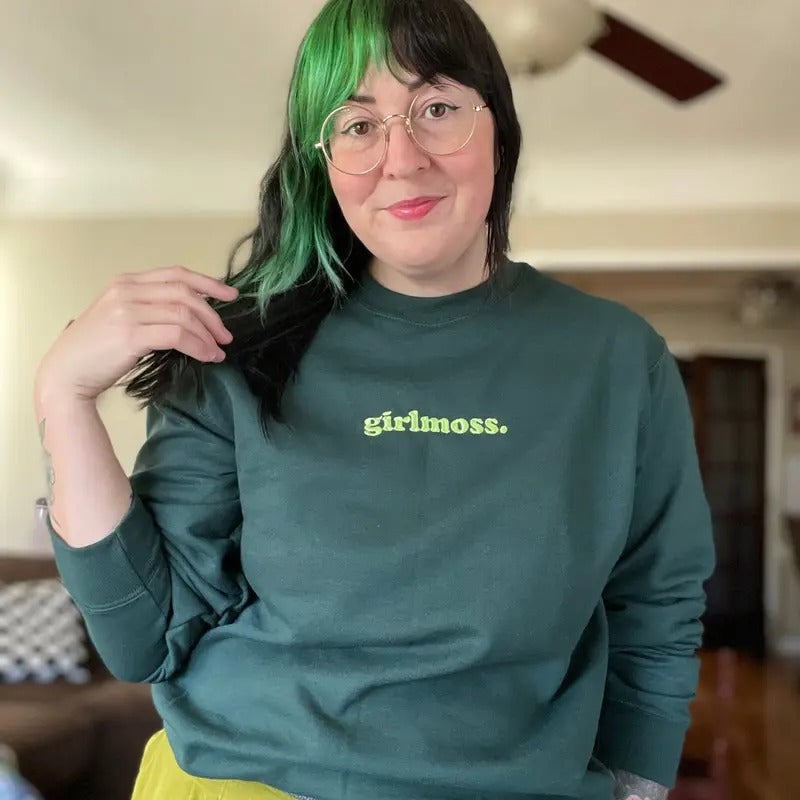 Girlmoss embroidered forest green soft fleece crewneck sweater, unisex T-Shirts, Hoodie, Sweatshirt | WearSparks.com