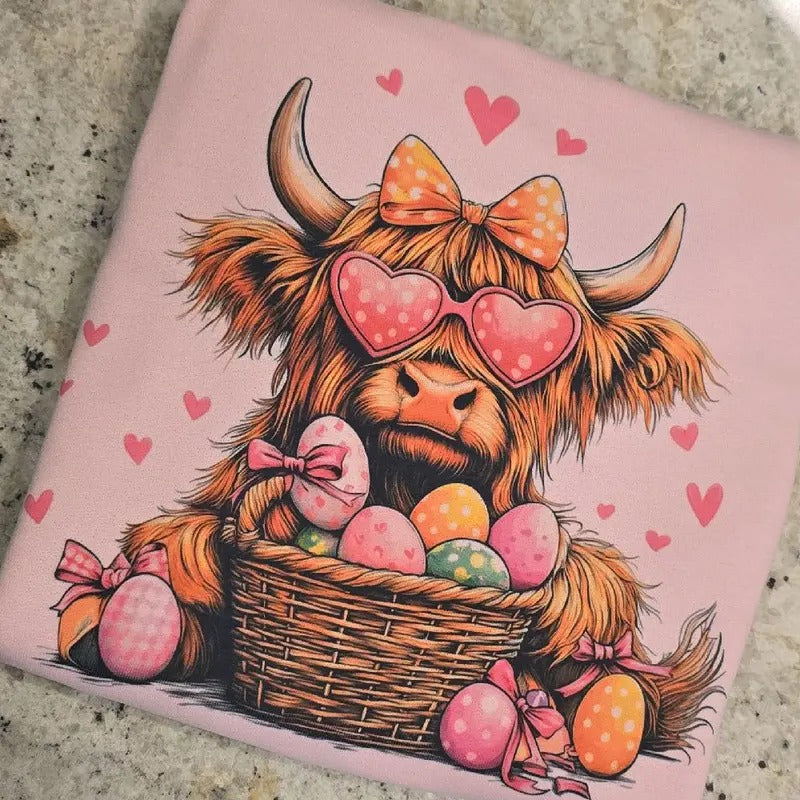 Girly Easter highland cow Tee or Sweatshirt Hoodie | WearSparks.com