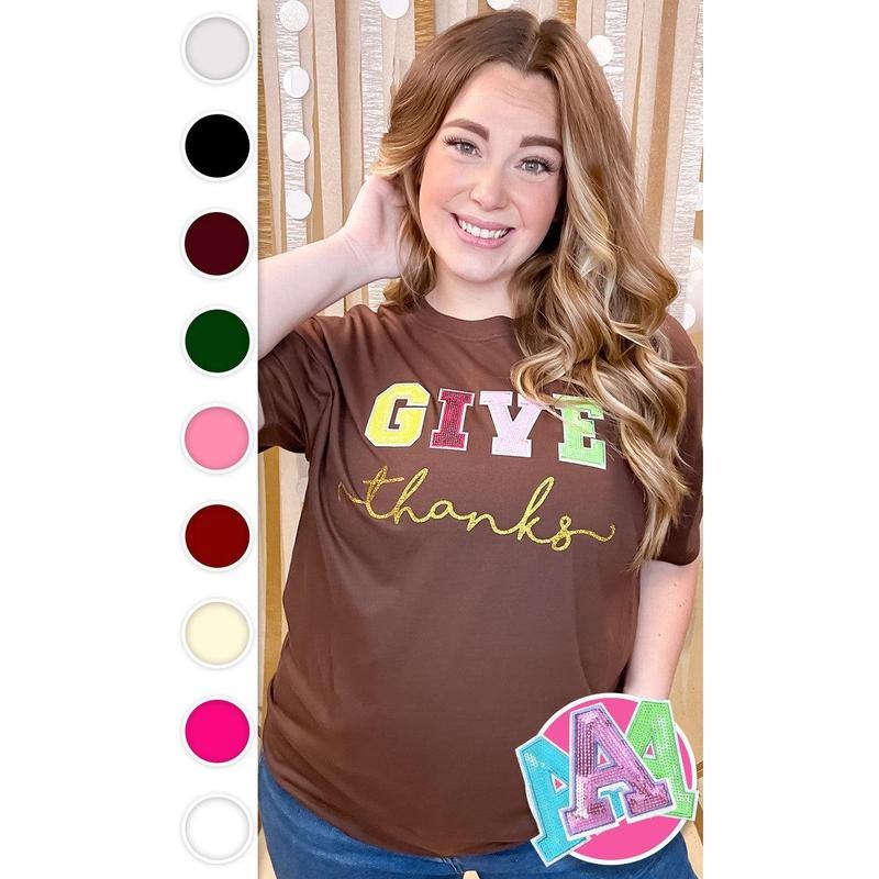 Give Thanks Sequin Graphic T-Shirt Hoodie, Sweatshirt | WearSparks.com