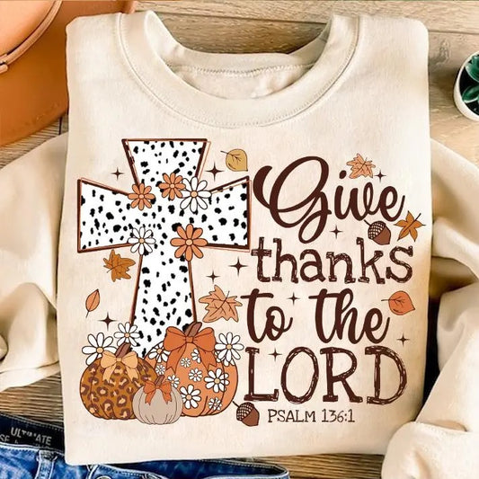 Give Thanks to The Lord T-Shirt, Fall Leopard Pumpkin Thanksgiving Sweatshirt, Christian Fall Jesus Cross Clothing,...