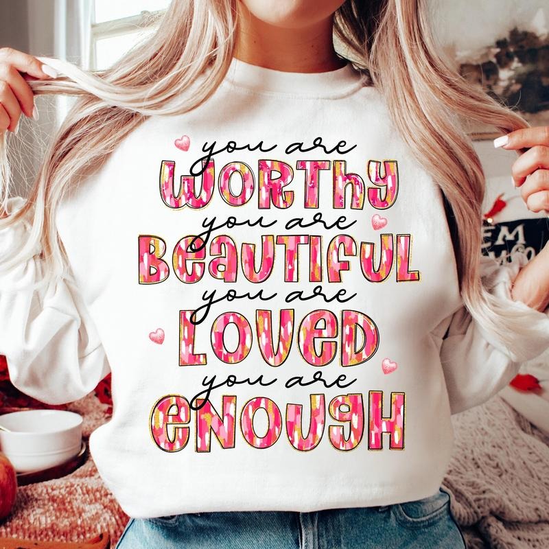 Glitter Valentine Sweatshirt, You are Loved Sweatshirt, Valentine Coquette Heart Sweatshirt, Brushstroke Valentines...