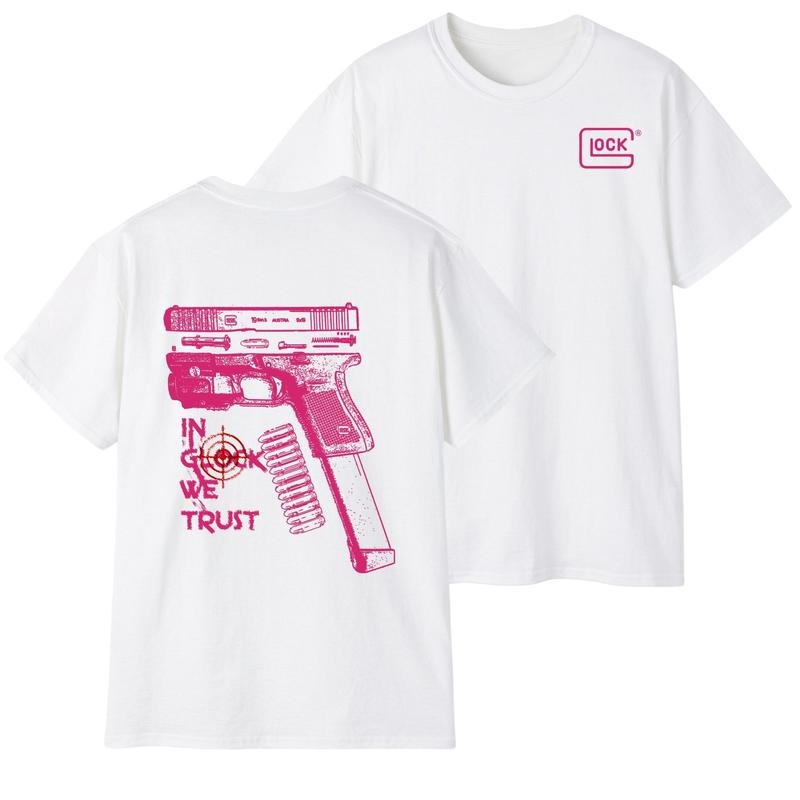 Glock Tshirt IN GLOCK WE TRUST Tshirt Pink Color Double Side T-Shirt Hot Trend for men for women Hoodie, Sweatshirt