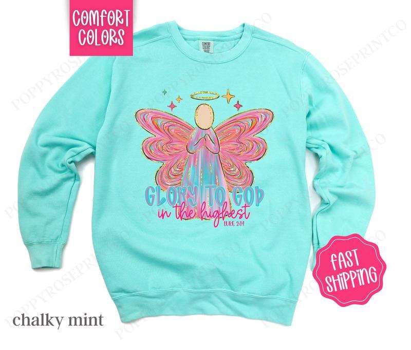 Glory To God Comfort Colors Sweatshirt, Christian Christmas Holiday Sweater Womenswear, Xmas Crewneck T-Shirts, Hoodie